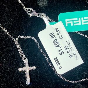 ❣️EFFY 14K WG Diamond Cross Necklace .22 tcw